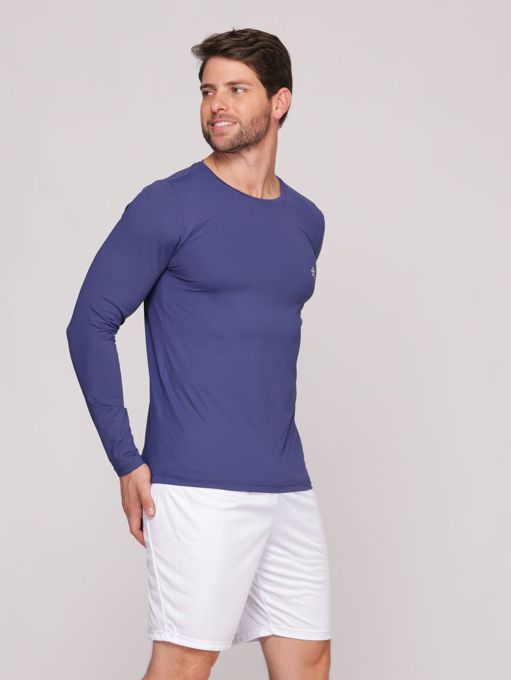 Camiseta Masculina Manga Longa Proteção UV Tecido Poliamida Evita Transpiração - Azul
