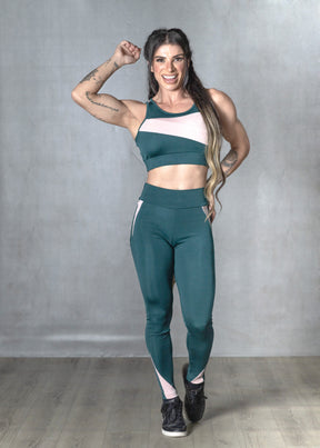Conjunto Fitness MoveMax - Top Nadador + Calça Legging Recorte - Verde