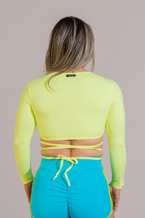 Top Fitness Academia Cropped Manga Longa FlexiGlow Verde