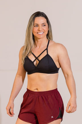 Conjunto Fitness Academia ShapeSculpt - Top Poliamida + Shorts Tactel Preto com Vinho