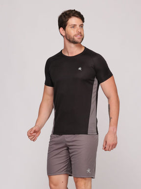 Camiseta Masculina com Recorte DryFit: Absorve 70% do Suor e Não Esquenta  - Preta